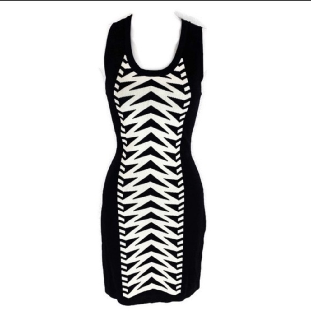 Bar III black off white knit bodycon dress R13 - Picture 1 of 6